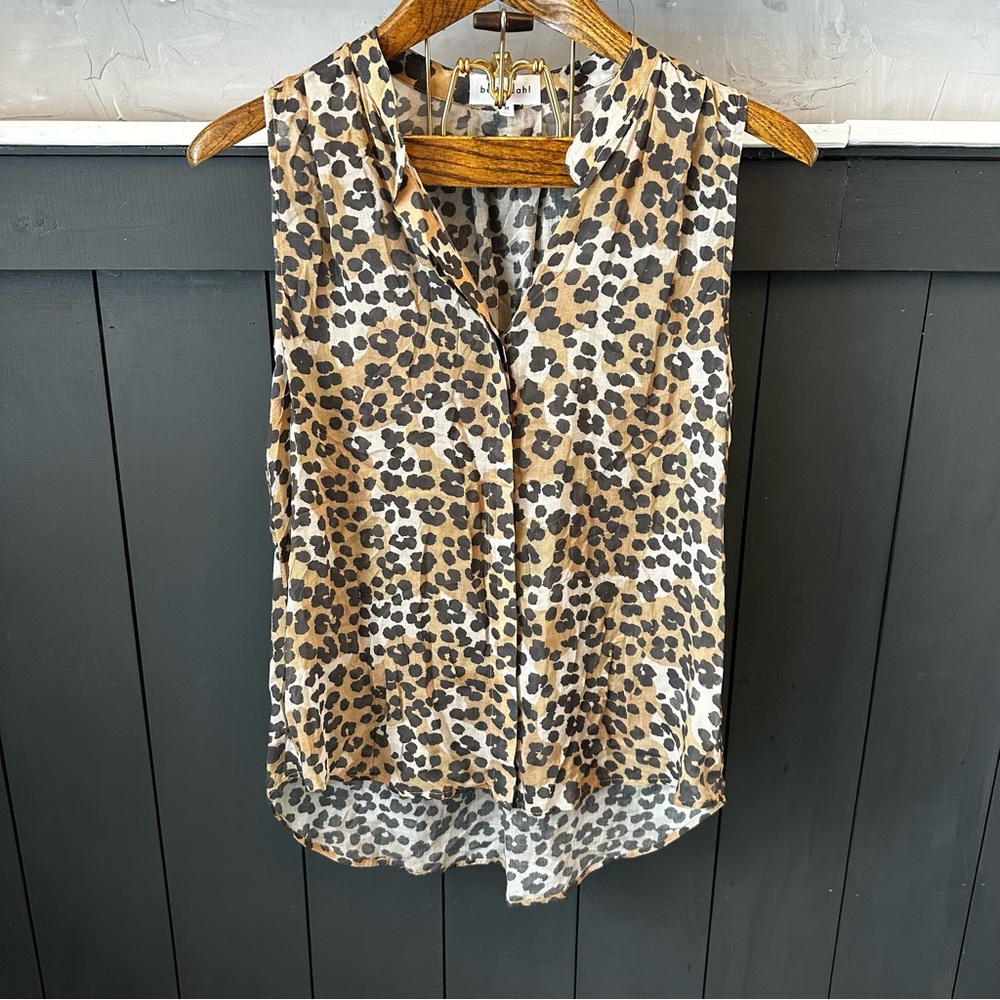 Bella Dahl Leopard Print Semi Sheer Tank Brown Cream Black size M